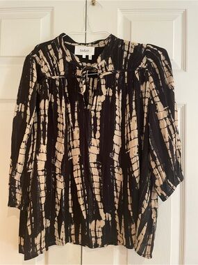 ba&sh Black and Cream Tie-Neck Striped Blouse